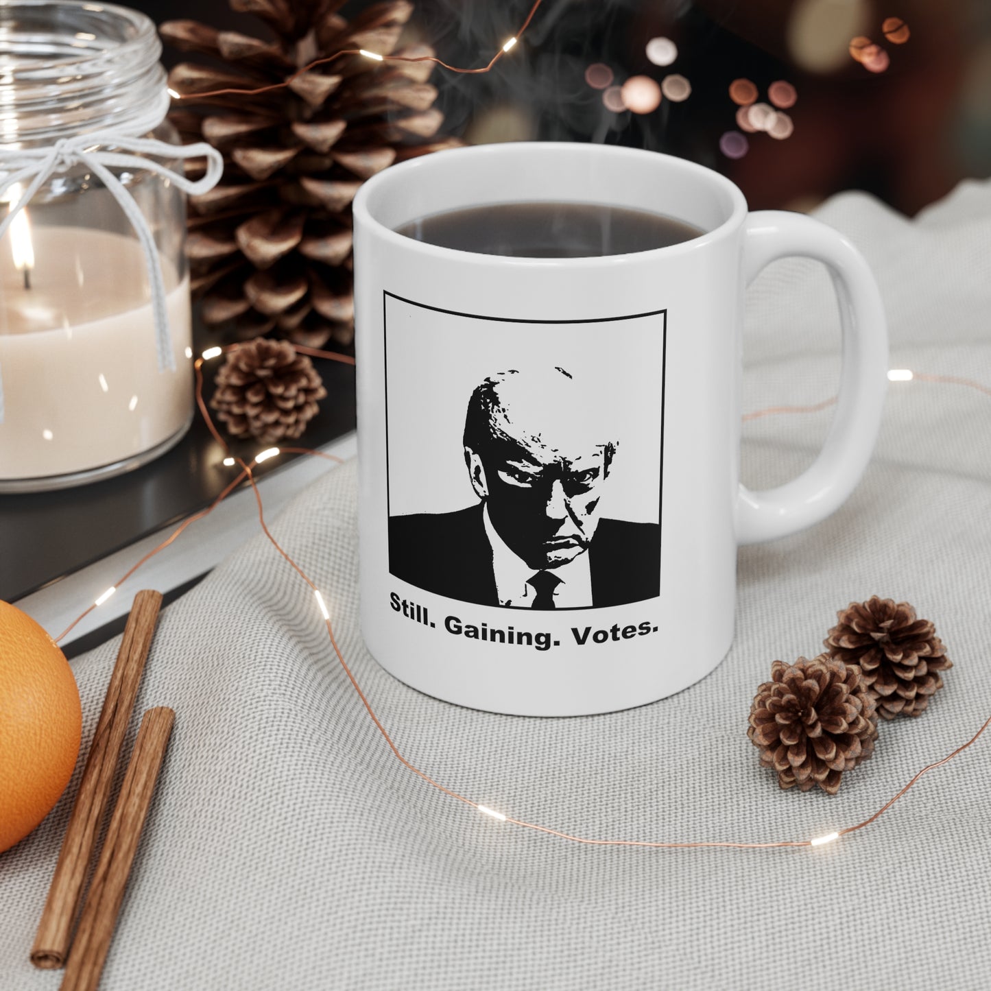 Trump Mugshot Mug: 'Still. Gaining. Votes.'